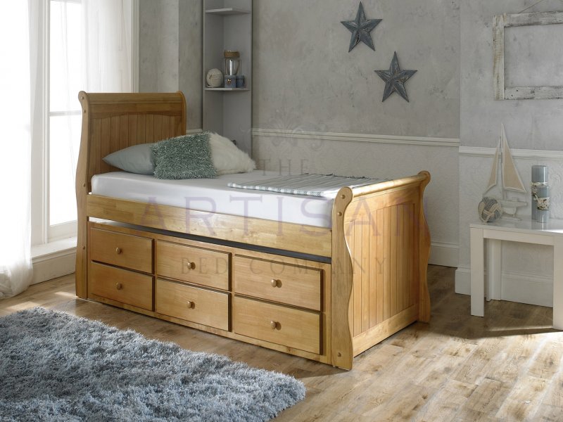 Captain Guest Bed 3 Drawer Storage Oak, Single Beds With Storage Drawers Uk